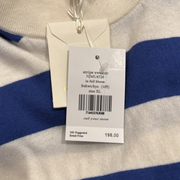NWT Kate Spade Stripe Sweater in Fresh White & Hyacinth Size XL - Picture 5 of 5